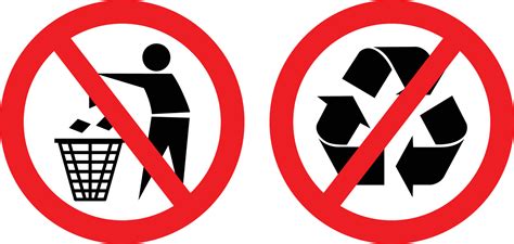 No Trashing Or Throwing Rubbish No Recycling Allowed Icon Set Sign