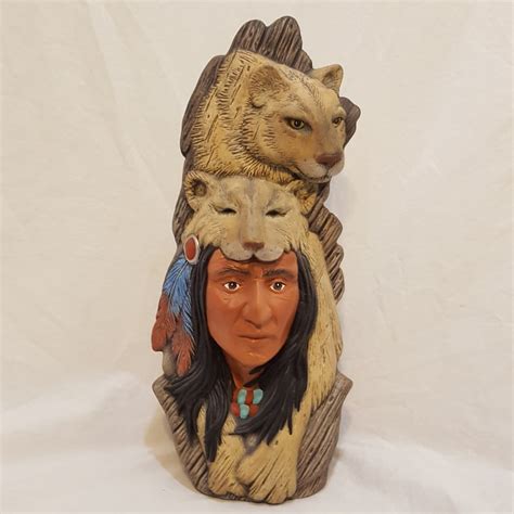 Cougar Mountain Lion Totem Pole Ceramic Hand Painted Display Etsy