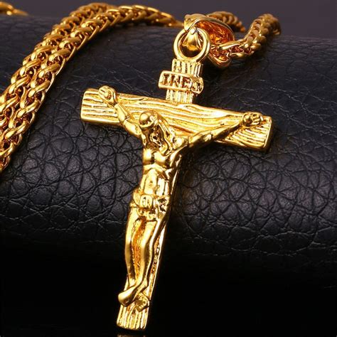 Kt Gold Plated Cross Crucifix Necklace And Chain For Men And Etsy