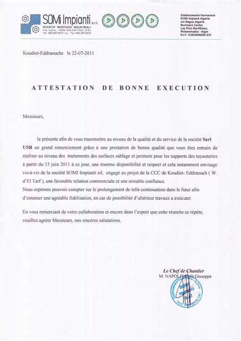 Exemple De Demande D Attestation De Bonne Exécution Des Travaux Word
