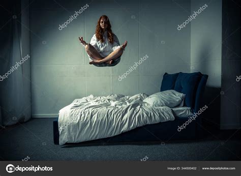 Obsessed Girl Levitating Lotus Pose Meditation Bed Stock Photo By