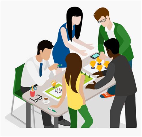 People Working Together At A Table Business People Cartoon Png