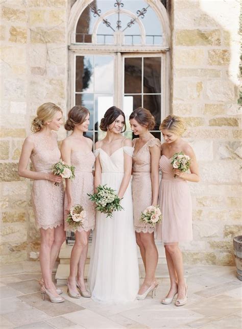 Are long or short bridesmaid dresses right for your wedding? light pink beige bridesmaid dresses mismatched - Budget ...