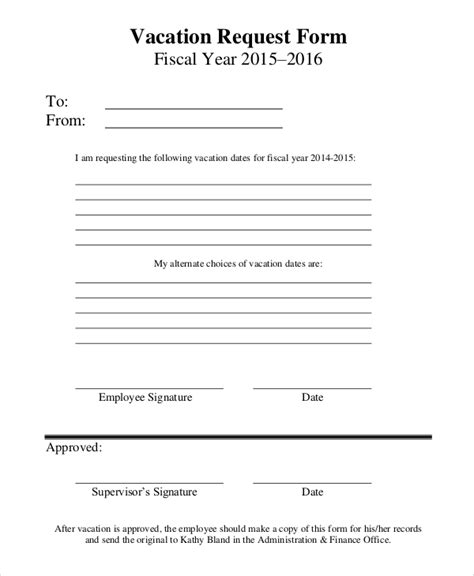 Free Simple Vacation Request Form Printable Printable Forms Free Online