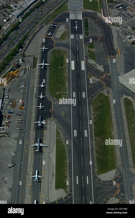 Aerial View Above Departing Aircraft Runway 4 Laguardia Airport Queens