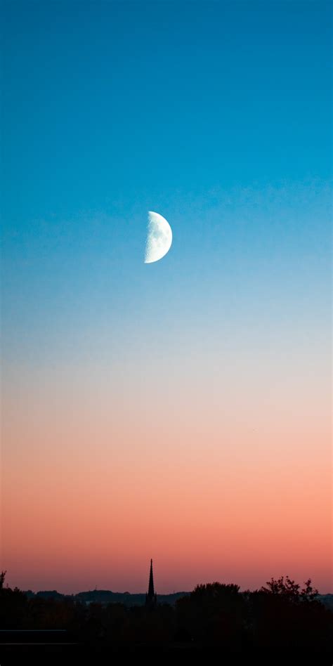 Download 1080x2160 Wallpaper Half Moon Landscape Sky Minimal Sunset