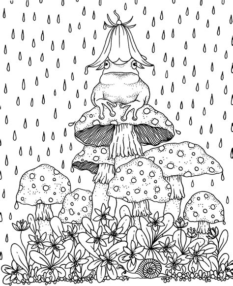 frog   mushroom   rain coloring pages