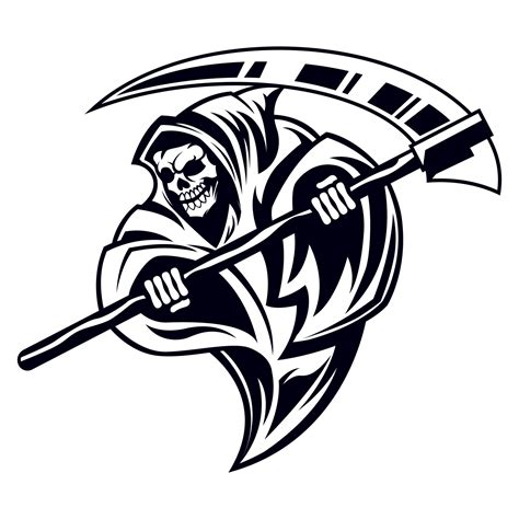 Grim Reaper Skull Head Black And White Logo Vector Mascot Template