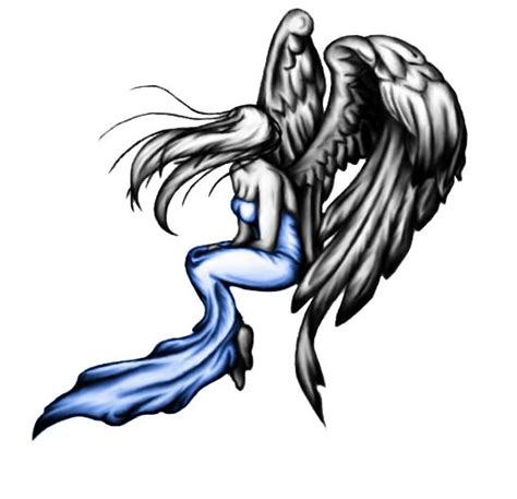 Blue And Black Ink Girl Angel Tattoo Design
