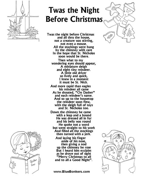 Night Before Christmas Lyrics Sketch Coloring Page