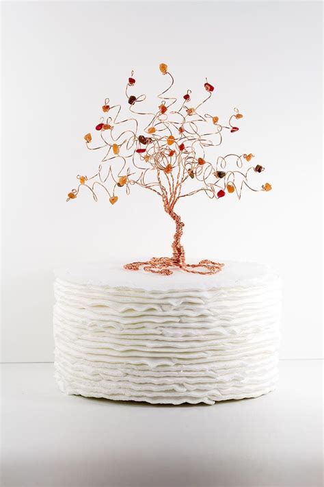 Fall Wedding Cake Topper Wire Tree Sculpture In Autumn Colors Etsy