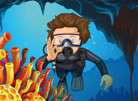 Man doing scuba diving under the ocean 446882 Vector Art at Vecteezy