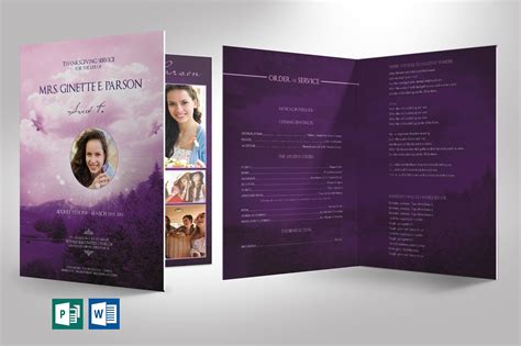 Purple Sky Funeral Program Large Word Publisher Template 8 Etsy