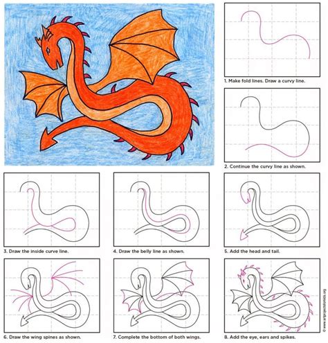 How To Draw A Dragon Tutorial Video And Dragon Coloring Page Easy