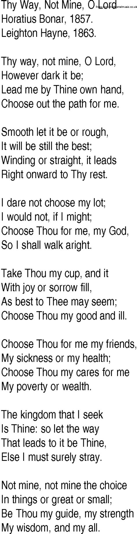 Hymn And Gospel Song Lyrics For Thy Way Not Mine O Lord By Horatius Bonar