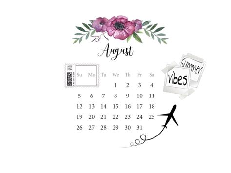 An Image Of A Calendar With Flowers On It And The Word August Written