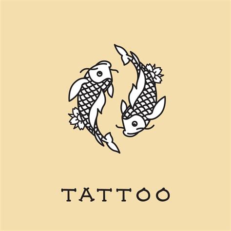 Koi Fish With Floral Elements Traditional Tattoo Design Zodiac Sign