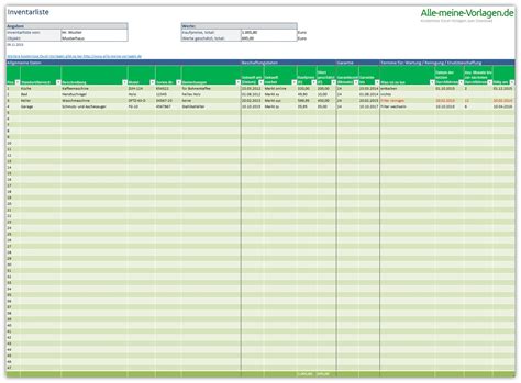 Die inventurliste hat die felder artikelnummer, artikelbezeichnung, gezählte menge und datum. Inventarliste | Alle-meine-Vorlagen.de