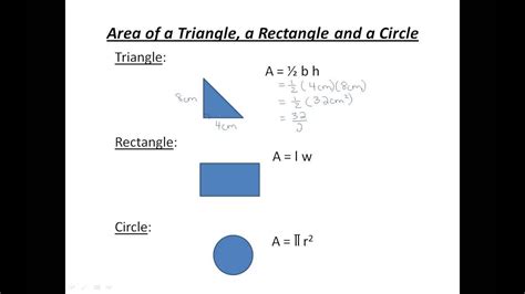 The area of a polygon is the number of square units inside that polygon. Area of a Triangle a Rectangle and a Circle - YouTube