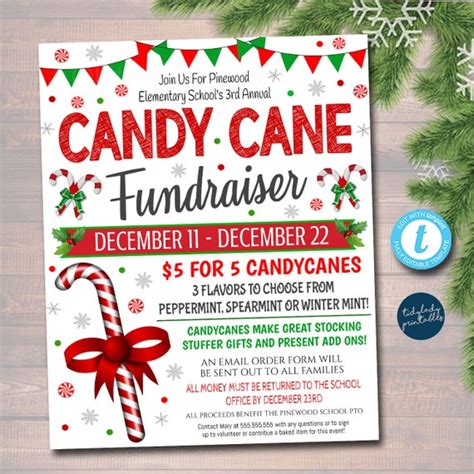 Christmas Candy Cane Fundraiser Flyer Printable Holiday Invitation