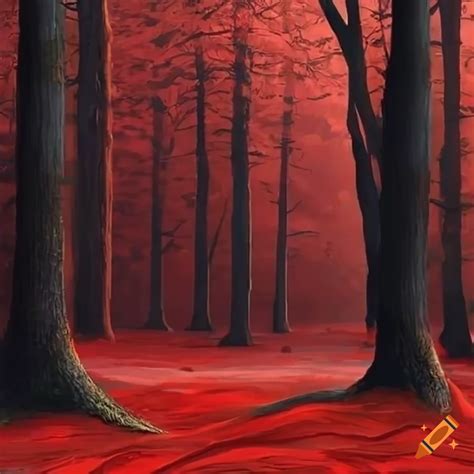 Realistic Red Forest Scene