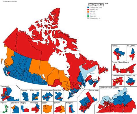 Canadian Federal Election Polling Projection As Of July 27th Mapporn
