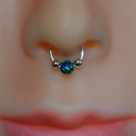 Silver Septum Ring 3mm Opal Septum Piercing 20 Gauge Nose Etsy Nose