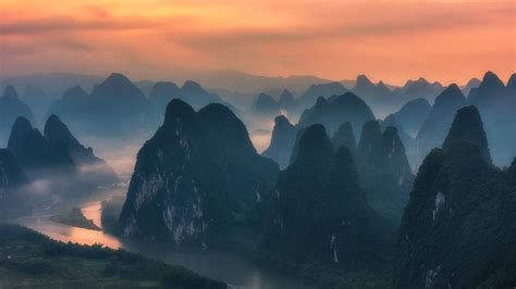The Dawn At Xianggang Hill With View Of The Li River Yang Shuo