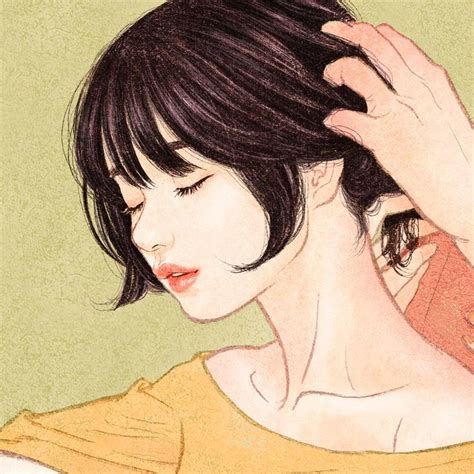 Gently trace the tips of your fingers across his jaw, starting at his earlobe and working your way down. Touch my hair gently. : : #집시 #일러스트레이터집시 #닿음 #집시_닿음 #zipcy ...