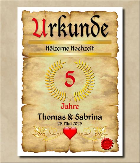 Möchte man glückwünsche zur diesem hochzeitsjubiläum verschicken, so kann man diese das 5. VorlagenStore - Hochwertige Urkunde zur Hölzerne Hochzeit ...