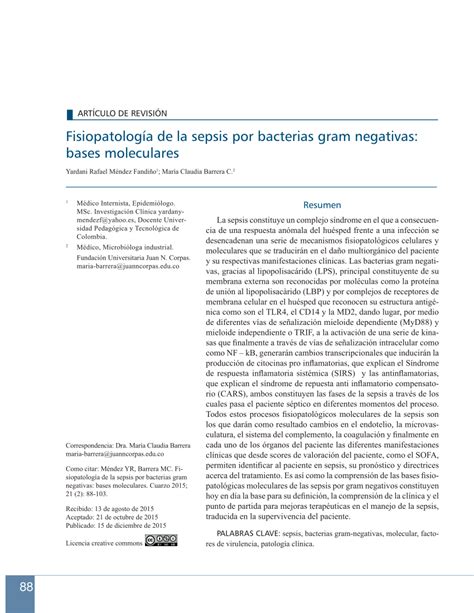 Pdf Fisiopatolog A De La Sepsis Por Bacterias Gram Negativas Bases