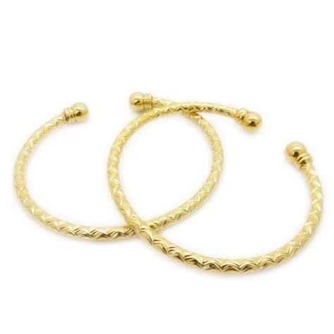 2 Pieces Womens Cuff Bangle Yellow Gold Filled Solid Wave Shaped Womens