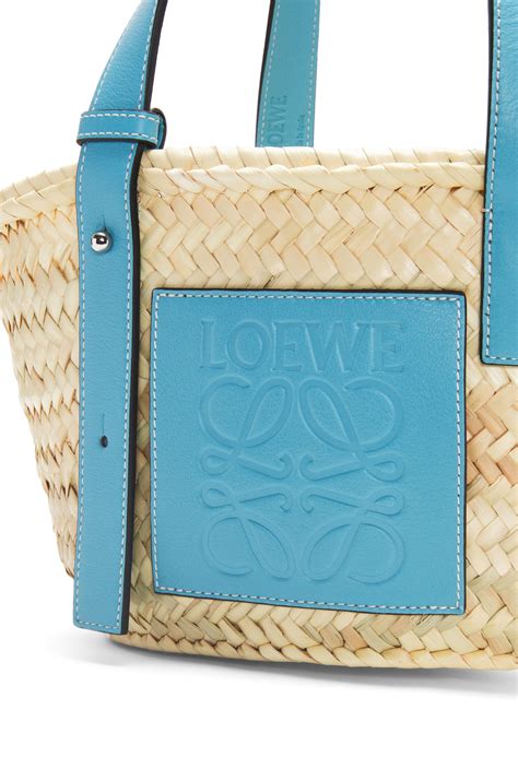 Small Basket Bag In Palm Leaf And Calfskin Light Blue Loewe