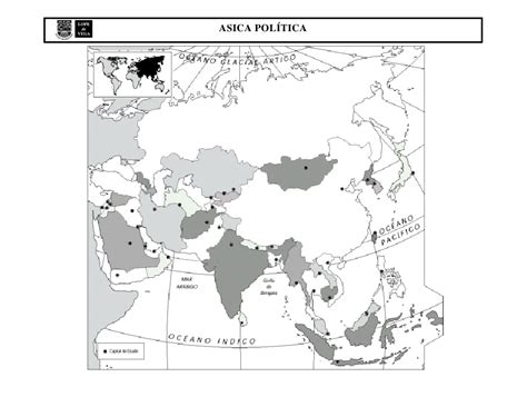 Asia es también el continente más poblado del mundo, con una población de alrededor de 4 mil millones de habitantes, conformando el mapa político de asia nos muestra los casi 50 países que lo componen, algunos de ellos en función de importancia son: Mapa Mudo Politico Asia