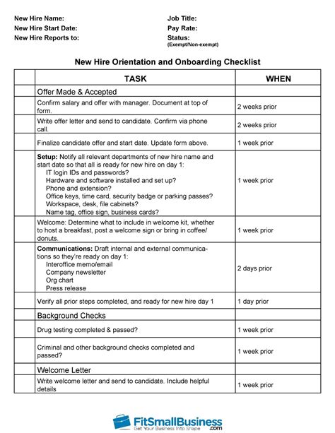 Free New Employee Orientation Checklist Templates Printable Templates