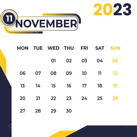 Gambar Kalender 2023 November Transparan Vektor 2023 Templat Tahun