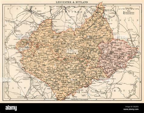 Map Of Leicestershire And Rutland England 1870s Color Lithograph