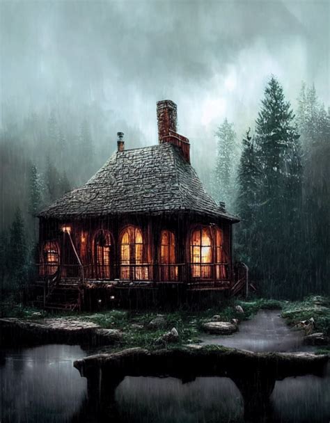 Hidden Mountain Lake Cabin Fantasy Midjourney Openart