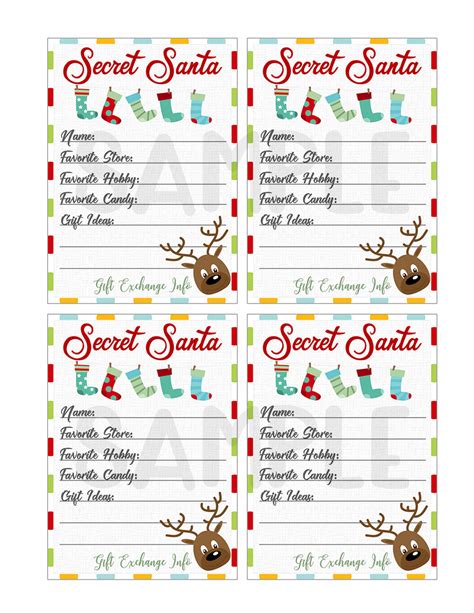 Secret Santa Questionnaire Printable Holiday Gift Exchange Secret My