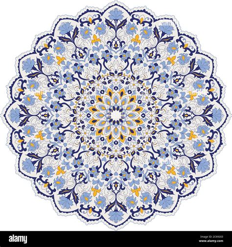 Floral Hand Drawn Mandala Turkish Motif Round Colorful Floral Ornament In Traditional Oriental