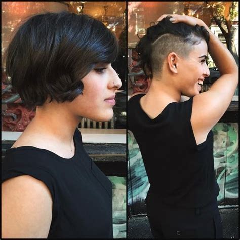 Black Curved Bob With Shaved One Side Undercut Hairstyles Short Hair