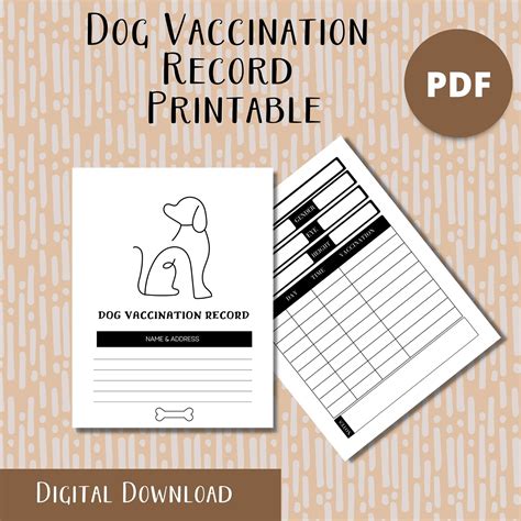 Dog Vaccination Record Printable, Pet Vaccination Tracker, Printable
