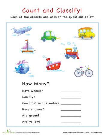 count  classify vehicles worksheet educationcom preschool