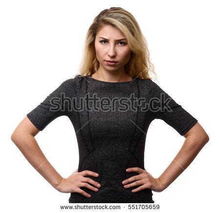 Angry Woman With Hands On Hips Looking At Camera Studio Isolated Hands On Hips Angry Women