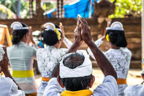 Balinese People Praying On A Traditional Ceremony Bali Island