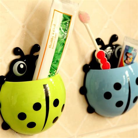 Cute Ladybug Insect Suction Hooks Toothbrush Wall Suction Bathroom Rack Cartoon Wash Items