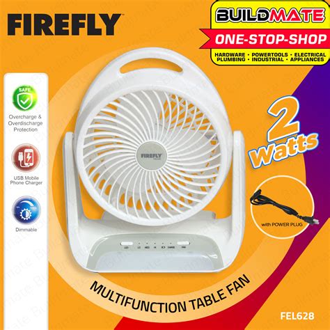 Firefly 55 Inch 2w 3ah Rechargeable Fan Multifunction Table Fan With Dc Socket And Led Lights