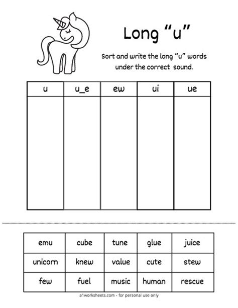Long U Vowel Word Sort Worksheets Long Vowel Worksheets Phonics