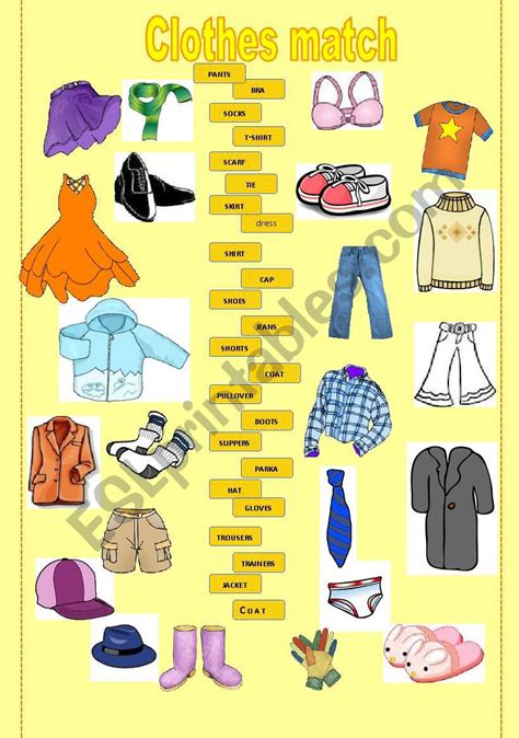 Match The Clothes Esl Worksheet By Majcek