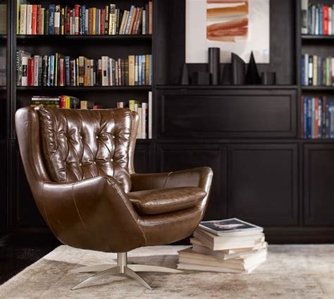 Room designs you don't have to imagine. Wells Leather Swivel Armchair | Pottery Barn
